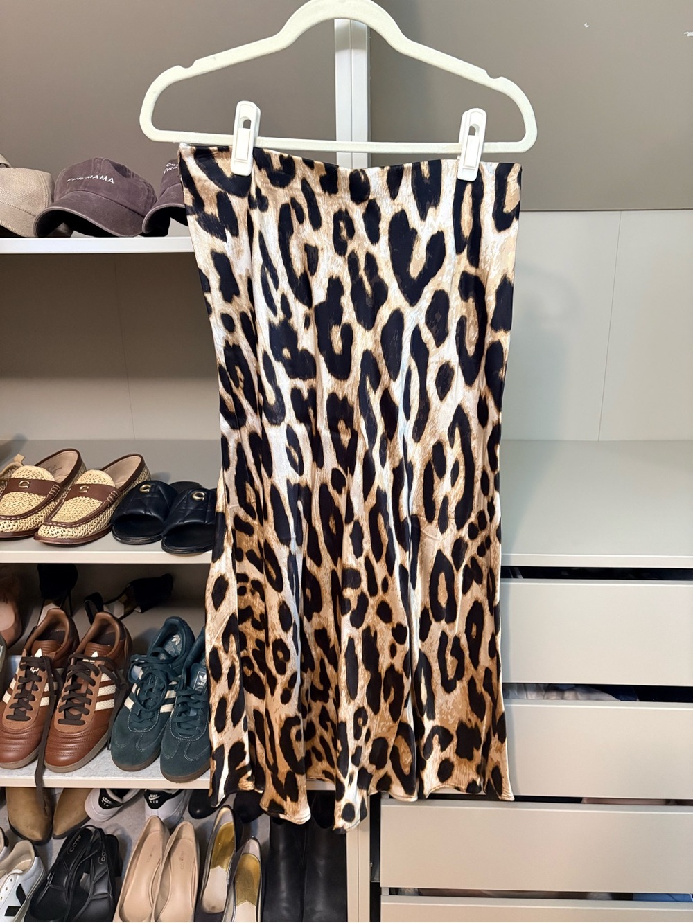 H&M Leopard Print Silk-feel Midi Skirt in Brown & Black